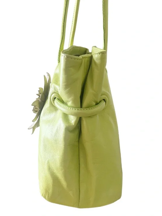 Paolo Masi Leather Lime Green Floral Appliqué Shoulder Bag - Picture 4 of 9